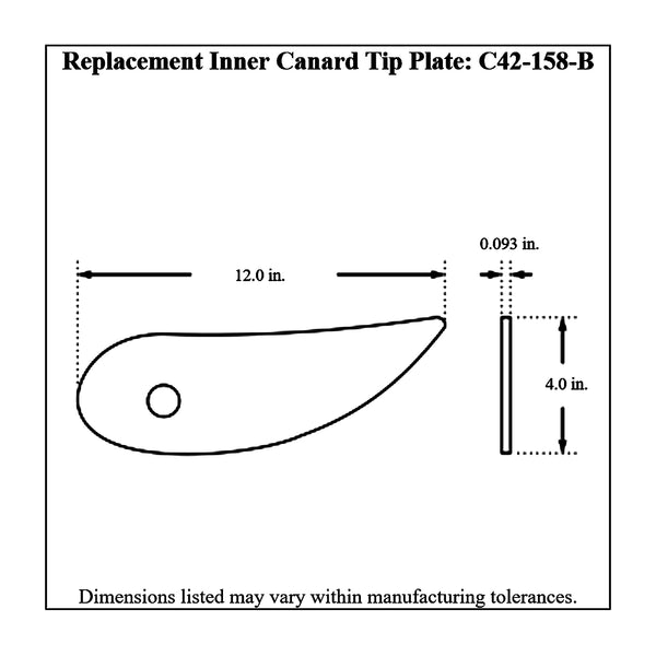 C42-123-BT-Diagram-3 Aluminum Front Canard Wings Inner and Outer Tips 6 Inch B Style