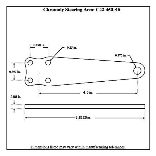 C42-450-45_diagram Stiletto Spindle Chromoly Steering Arm, 4130N 4-1 2 Inch x 3 16 Inch