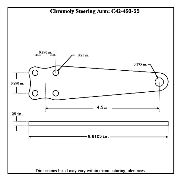 C42-450-55_diagram Stiletto Spindle Chromoly Steering Arm, 4130N 5-1 2 Inch x 1 4 Inch