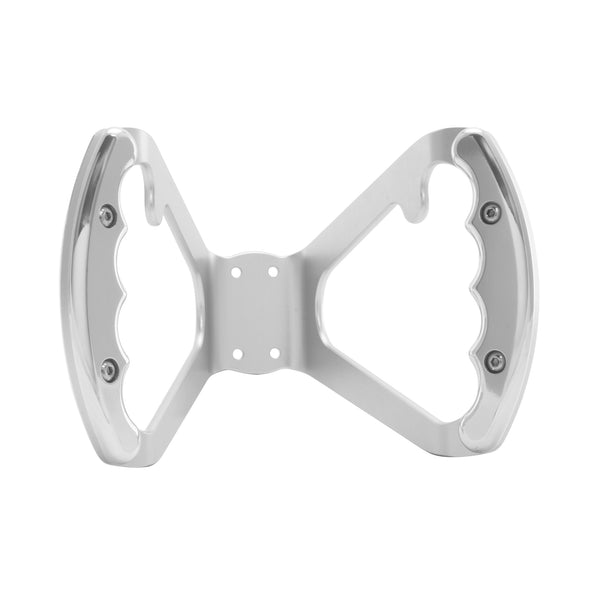 C42-482-B-D Billet Aluminum Butterfly Steering Wheel Silver Anodized Base Drilled Base - with Button Tabs Polished Grips