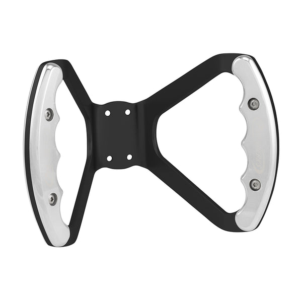 C42-482-D-BLK_8 Billet Aluminum Butterfly Steering Wheel Black Anodized Base Drilled Base Polished Grips