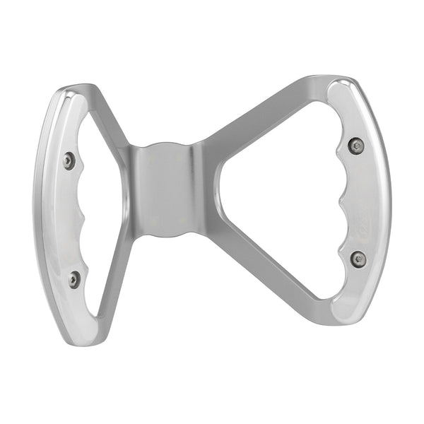 C42-482 Billet Aluminum Butterfly Steering Wheel Silver Anodized Base Undrilled Base Polished Grips