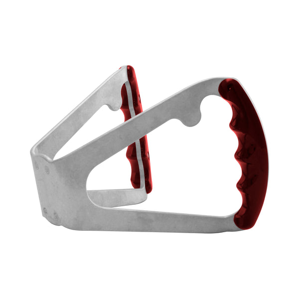 C42-484-B-D-R_side Billet Aluminum Butterfly Steering Wheel Raw Aluminum Base Drilled Base - with Button Tabs Red Grips