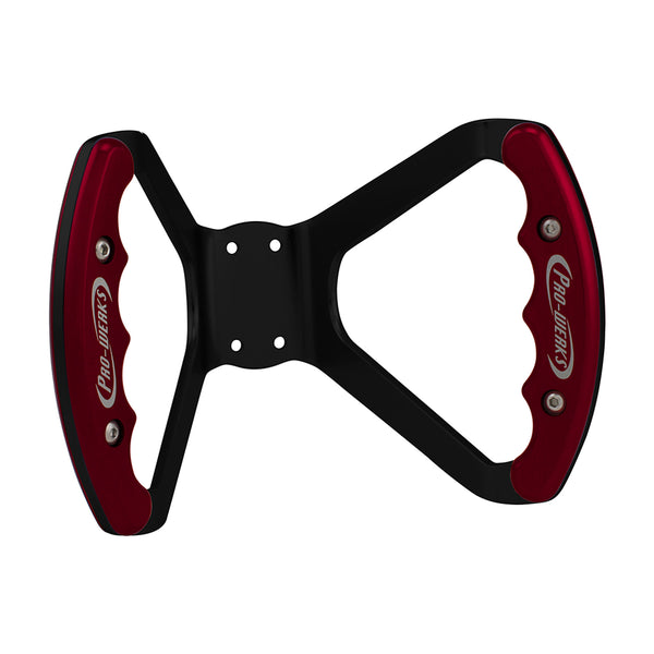 C42-484-D-BLK_2 Billet Aluminum Butterfly Steering Wheel Black Anodized Base Drilled Base Red Grips