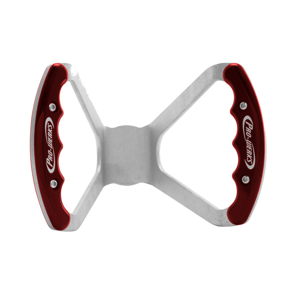 C42-484-R Billet Aluminum Butterfly Steering Wheel Raw Aluminum Base Undrilled Base Red Grips