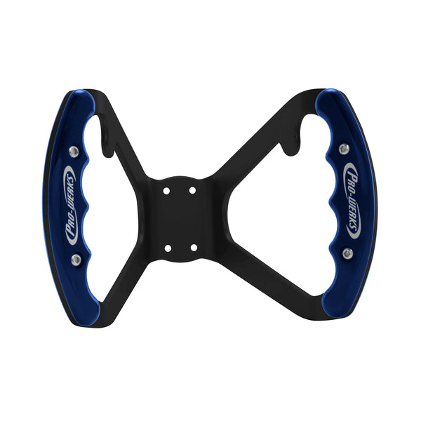 C42-486-B-D-BLk Billet Aluminum Butterfly Steering Wheel Black Anodized Base Drilled Base - with Button Tabs Blue Grips