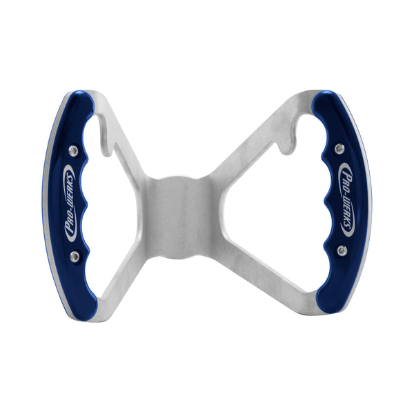 C42-486-B-R Billet Aluminum Butterfly Steering Wheel Raw Aluminum Base Undrilled Base - with Button Tabs Blue Grips