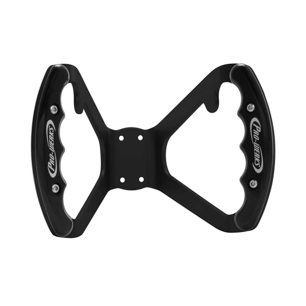 C42-487-B-D-BLK Billet Aluminum Butterfly Steering Wheel Black Anodized Base Drilled Base - with Button Tabs Black Grips