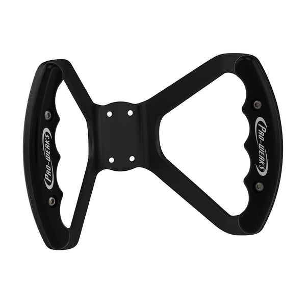 C42-487-D-BLK_2 Billet Aluminum Butterfly Steering Wheel Black Anodized Base Drilled Base Black Grips