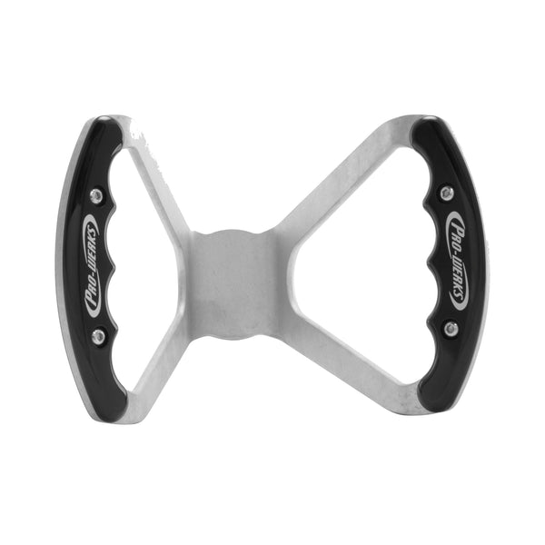 C42-487-R_1 Billet Aluminum Butterfly Steering Wheel Raw Aluminum Base Undrilled Base Black Grips