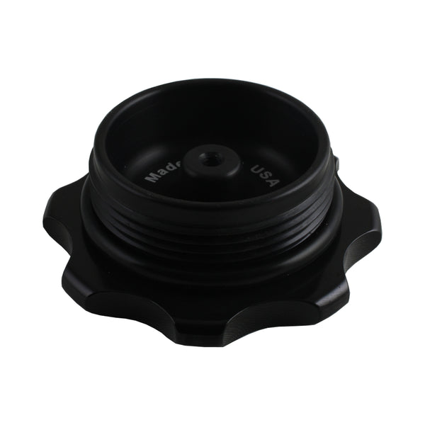 C73-705_17 Easy Turn Fill Cap with Lanyard Boss and Aluminum Fuel Cell Bung Silver 6 Bolt: 2-3 4 Inch Cap Black