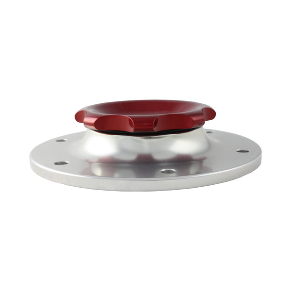 C73-706_3 Easy Turn Fill Cap with Lanyard Boss and Aluminum Fuel Cell Bung Silver 6 Bolt: 2-3 4 Inch Cap Red