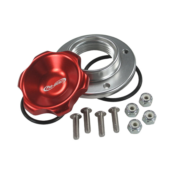 C73-736-B_1 Easy Turn Fill Cap with Aluminum Bolt-On Bung 1-5 8 Inch without Lanyard Boss Red