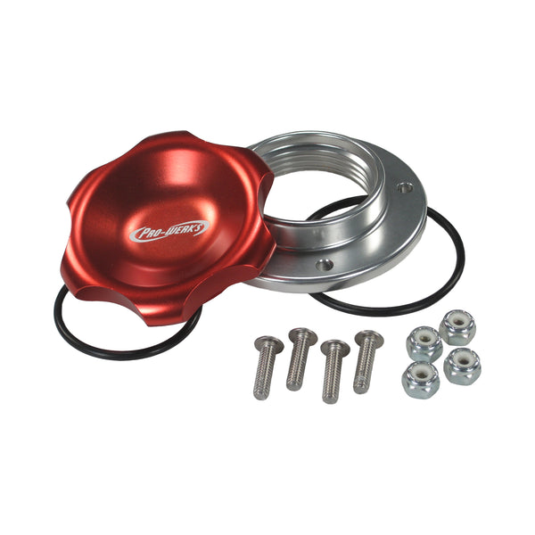 C73-756-B_1 Easy Turn Fill Cap with Aluminum Bolt-On Bung 2 Inch without Lanyard Boss Red