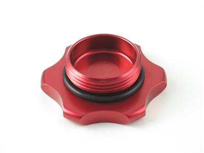 C73-756-H2_6 Easy Turn Fill Cap with Aluminum Remote Mount Bung 2 Inch without Lanyard Boss Remote Mount: 2 Inch Hose Red