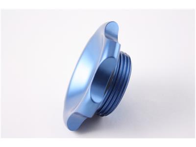 C73-757-H2_5 Easy Turn Fill Cap with Aluminum Remote Mount Bung 2 Inch without Lanyard Boss Remote Mount: 2 Inch Hose Blue