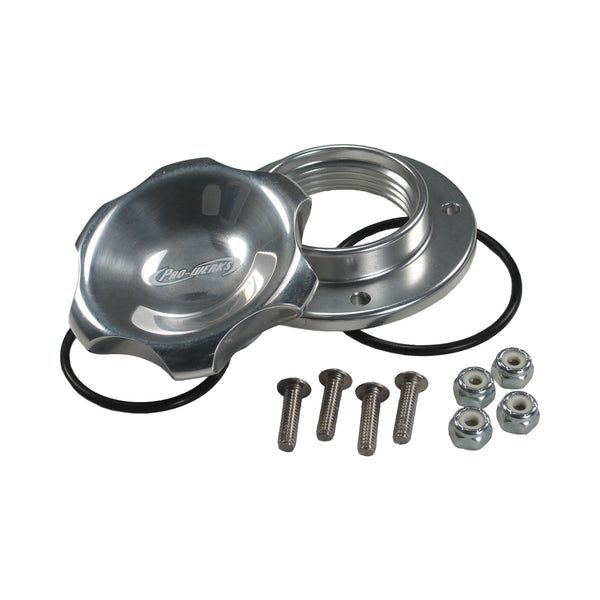 C73-759-B_1 Easy Turn Fill Cap with Aluminum Bolt-On Bung 2 Inch without Lanyard Boss Polished