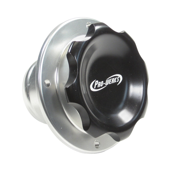 C73-775-H2_D1 Easy Turn Fill Cap with Aluminum Remote Mount Bung 2-3 4 Inch with Lanyard Boss Remote Mount: 2 Inch Hose Black