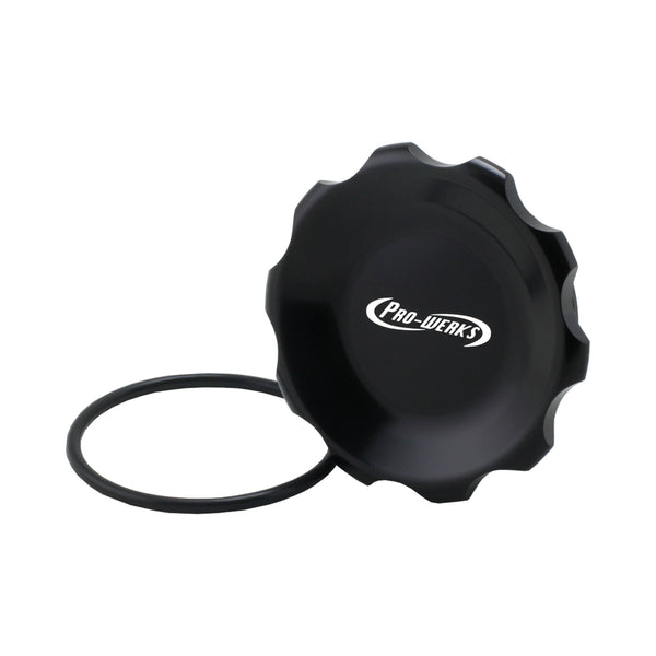 C74-780-LB_2 Easy Turn Fill Cap with O-Ring 4-1 4 Inch with Lanyard Boss Black