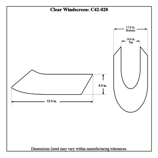 c42-020diagram Lexan Dragster Windscreen Standard Width - Tall Clear