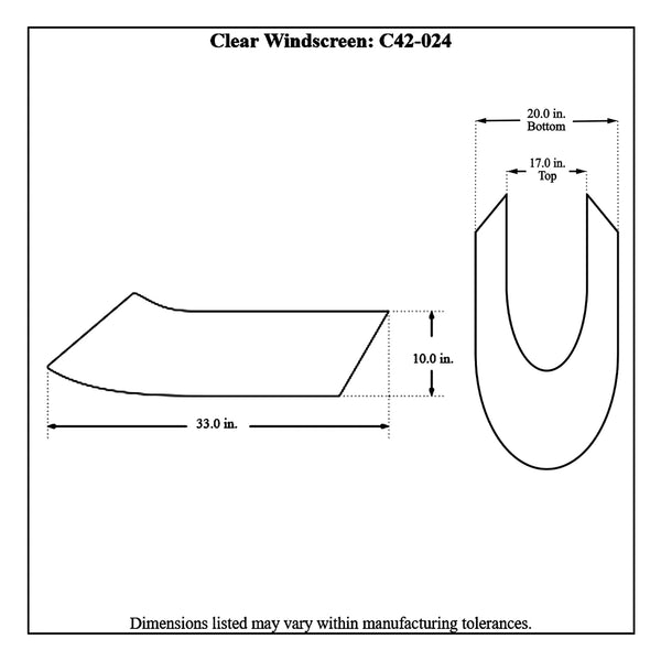 c42-024diagram Lexan Dragster Windscreen Wide Width Clear