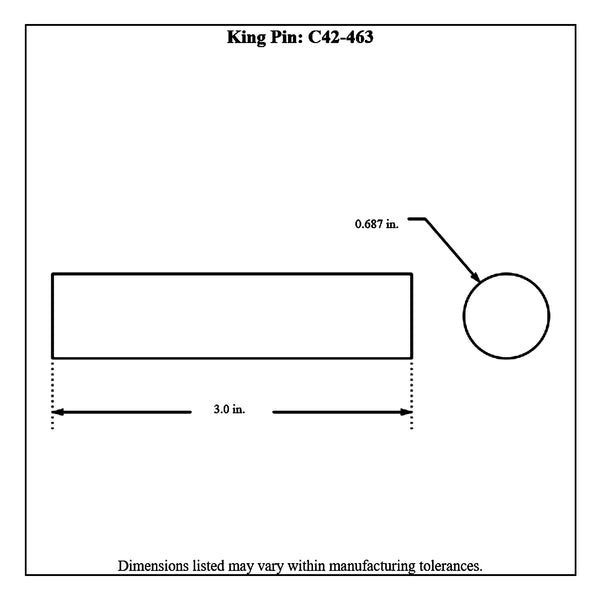 c42-463diagram Stiletto Spindle King Pin, 3.00 Inch Long, 0.687 Inch Outside Diameter