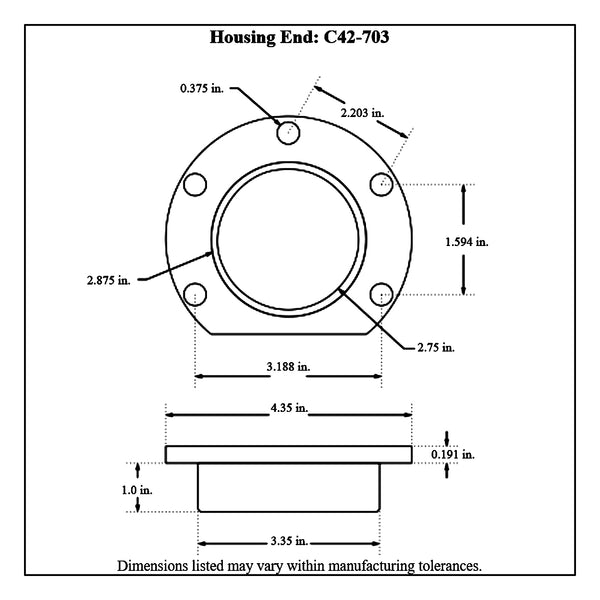 c42-703diagram Steel Housing Ends, Pair Mopar Dana: 2.875 in. Bore