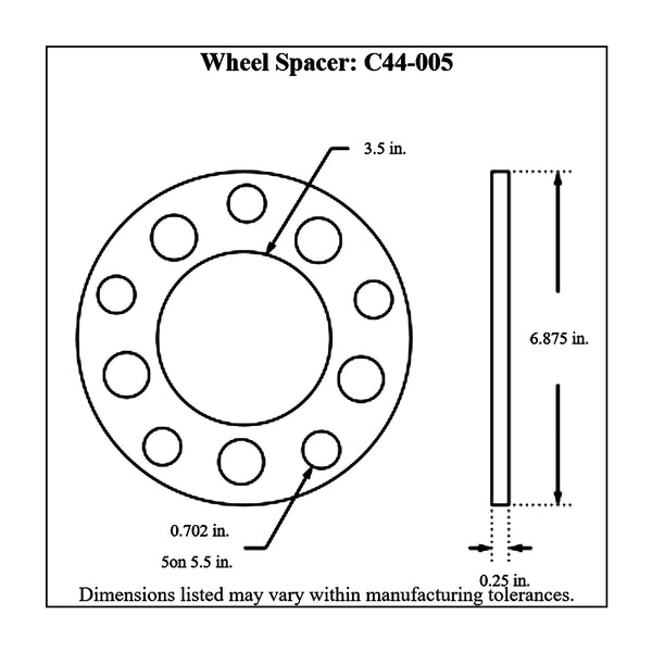 c44-005diagram Billet Aluminum Wheel Spacers 5 on 5-1 2 inch: "Floater Axle Type" Bolt Pattern 1 4 in. Thick