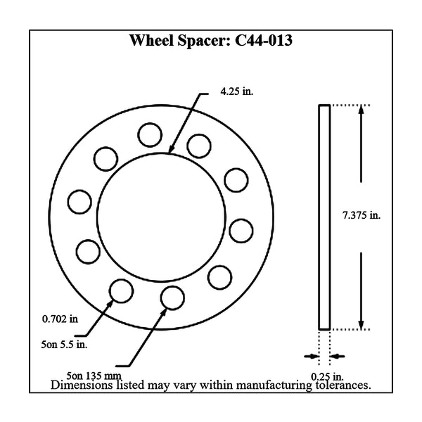 c44-013diagram Billet Aluminum Wheel Spacers 5 on 135 mm: 5 on 5-1 2 inch 1 4 in. Thick