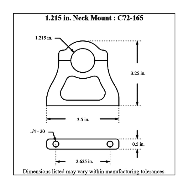 c72-165_9766ba4b-d94f-4395-a78d-0c45c90c9a79 Billet Aluminum Polished Neck Mount. Includes Stainless Steel Hardware 1.215 Inch Neck Mount. Fits 3.55 Inch Bottle