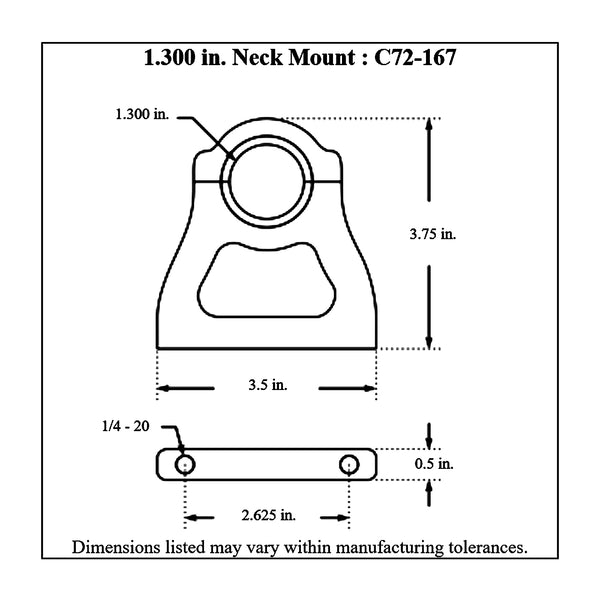 c72-167 Billet Aluminum Polished Neck Mount. Includes Stainless Steel Hardware 1.3 Inch Neck Mount. Fits 4 Inch Bottle