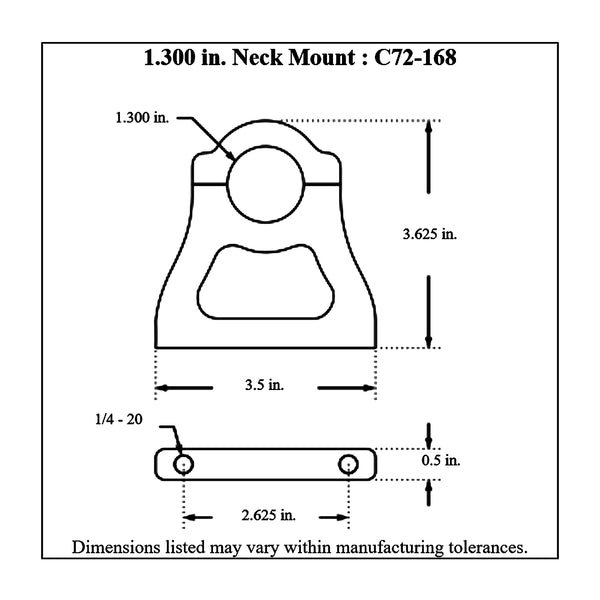 c72-168 Billet Aluminum Polished Neck Mount. Includes Stainless Steel Hardware 1.3 Inch Neck Mount. Fits 4-1 4 Inch Bottle