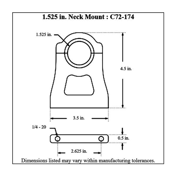 c72-174 Billet Aluminum Polished Neck Mount. Includes Stainless Steel Hardware 1.525 Inch Neck Mount. Fits 5-1 4 Inch Bottle