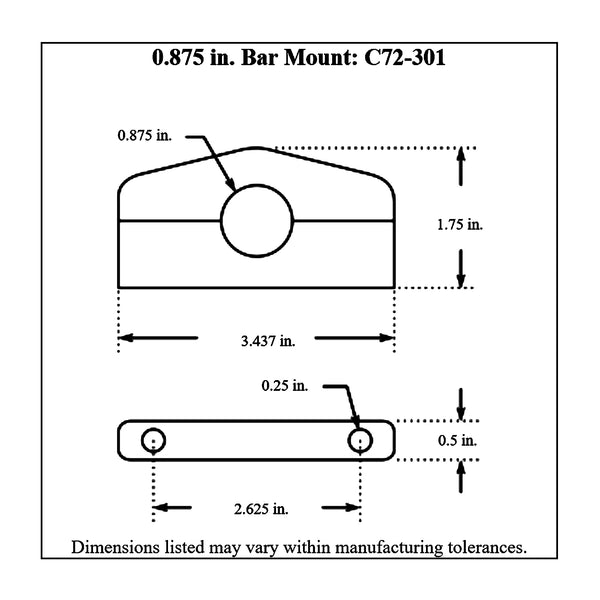 c72-301diagram Billet Aluminum Bar Mount. Includes Stainless Steel Hardware 7 8 Inch Polished