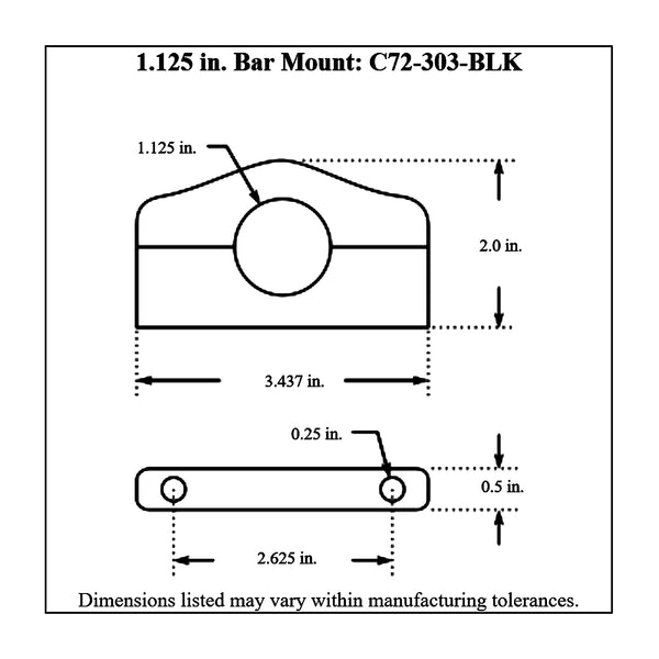 c72-303-BLKdiagram Billet Aluminum Bar Mount. Includes Stainless Steel Hardware 1-1 8 Inch Brilliance Black