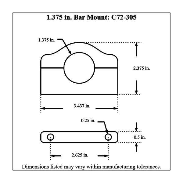 c72-305diagram Billet Aluminum Bar Mount. Includes Stainless Steel Hardware 1-3 8 Inch Polished