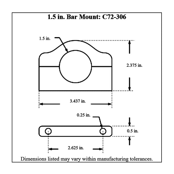 c72-306diagram Billet Aluminum Bar Mount. Includes Stainless Steel Hardware 1-1 2 Inch Polished