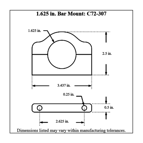 c72-307diagram Billet Aluminum Bar Mount. Includes Stainless Steel Hardware 1-5 8 Inch Polished