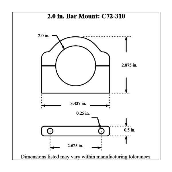 c72-310diagram Billet Aluminum Bar Mount. Includes Stainless Steel Hardware 2 Inch Polished