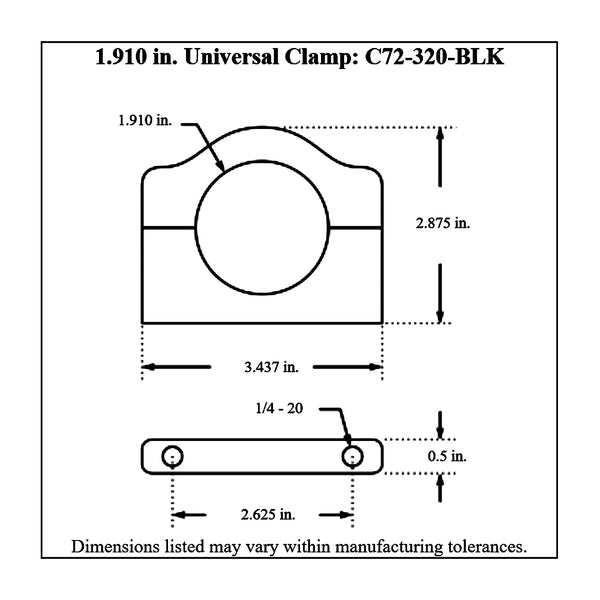 c72-320-blk Billet Aluminum Universal Clamp. Includes Stainless Steel Hardware 1.910 Inch - Also fits Penske # 8100 shock reservoirs Brilliance Balck