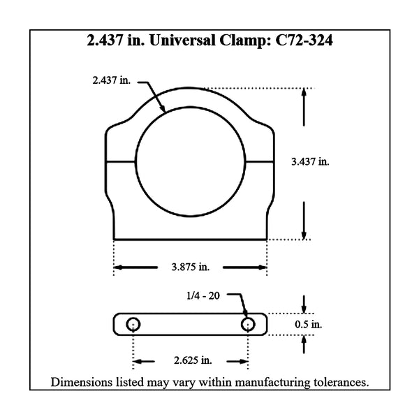 c72-324 Billet Aluminum Universal Clamp. Includes Stainless Steel Hardware 2.437 Inch - Also fits Sway-a-way (Race Runner) shock reservoirs Polished