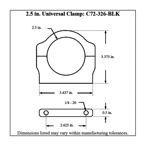 c72-326-blk Billet Aluminum Universal Clamp. Includes Stainless Steel Hardware 2.5 Inch - Also fits large King reservoirs Brilliance Black