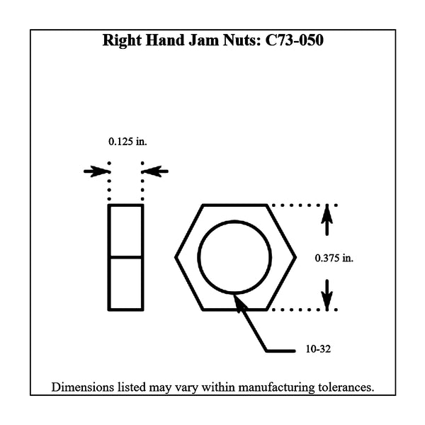 c73-050diagram Plated Steel Jam Nuts, Grade 5 Right Hand 10-32: Pack of 6