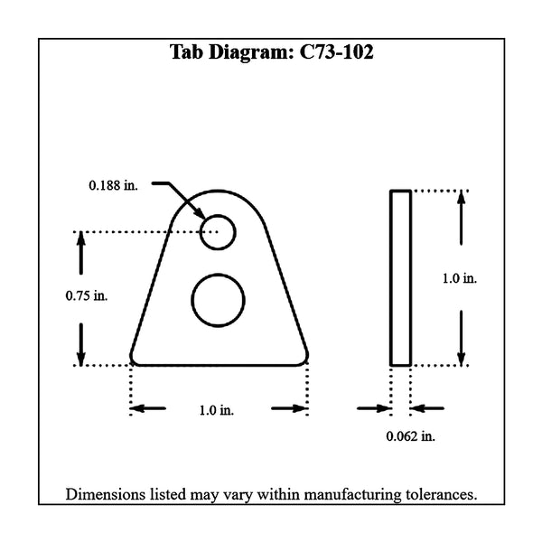 c73-102-10diagram 3/16 Inch Hole, 1/16 Inch Thick, 3/4 Inch Hole Height, Mild Steel Flat Weld Tab