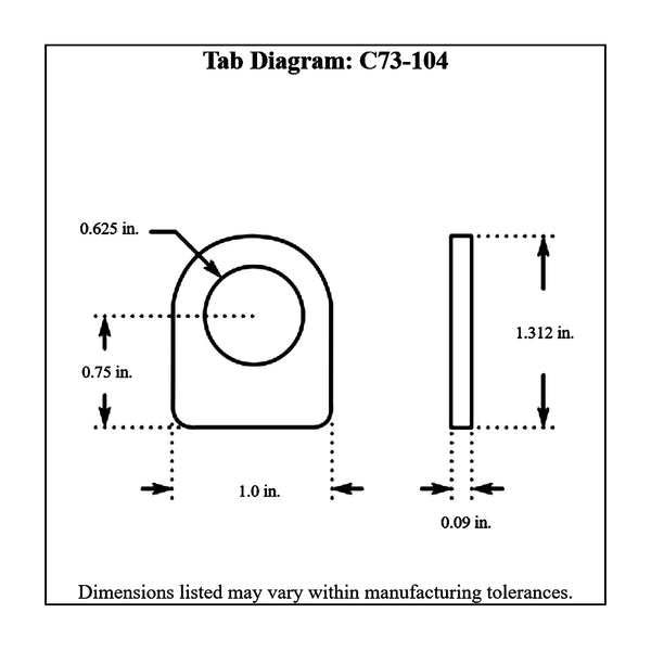 c73-104-4diagram 5/8 Inch Hole, 3/32 Inch Thick, 3/4 Inch Hole Height, Mild Steel Flat Weld Tab