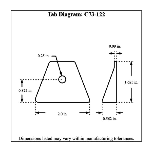 c73-122-10diagram 1/4 Inch Hole, 3/32 Inch Thick, 7/8 Inch Hole Height, Mild Steel Bent Weld Tab