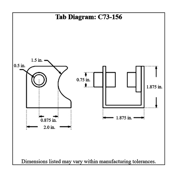 c73-156diagram Fits 1-1/2 Inch Tubing, 1/2 Inch Bolt Hole, Mild Steel Shock Weld Bracket Kit With Bushing Left