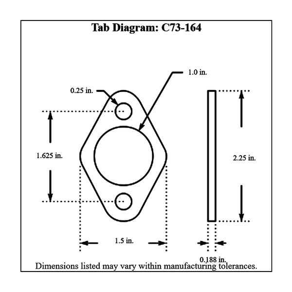 c73-164-2diagram 1/4 Inch Holes, 3/16 Inch Thick, Fits 1 Inch Tube, Mild Steel Frame Weld Flange