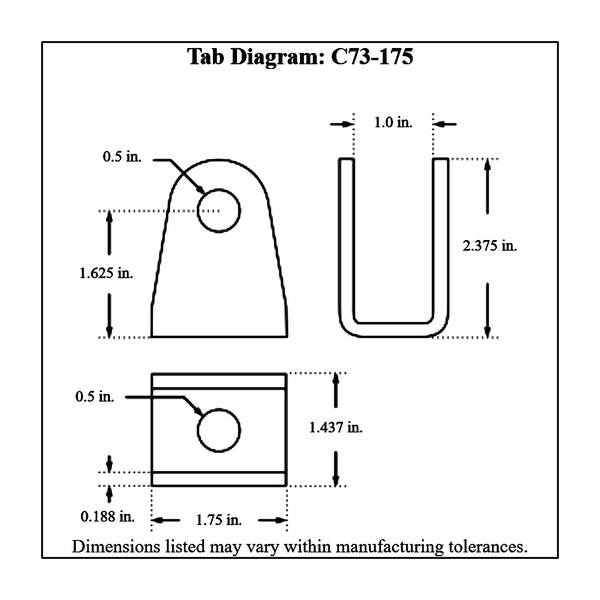 c73-175-20diagram Mild Steel Clevis Link Bracket 1 2 in. Side Mounting Hole Each