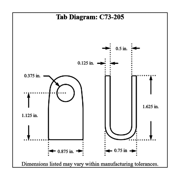 c73-205-2 3/8 Inch Hole, 1-1/8 Inch Hole Height, .500 Inch Inside Width, Chromoly Rod End Clevis, 4130N 7 8 Inch Long: 3 4 Inch Diameter Tube Each